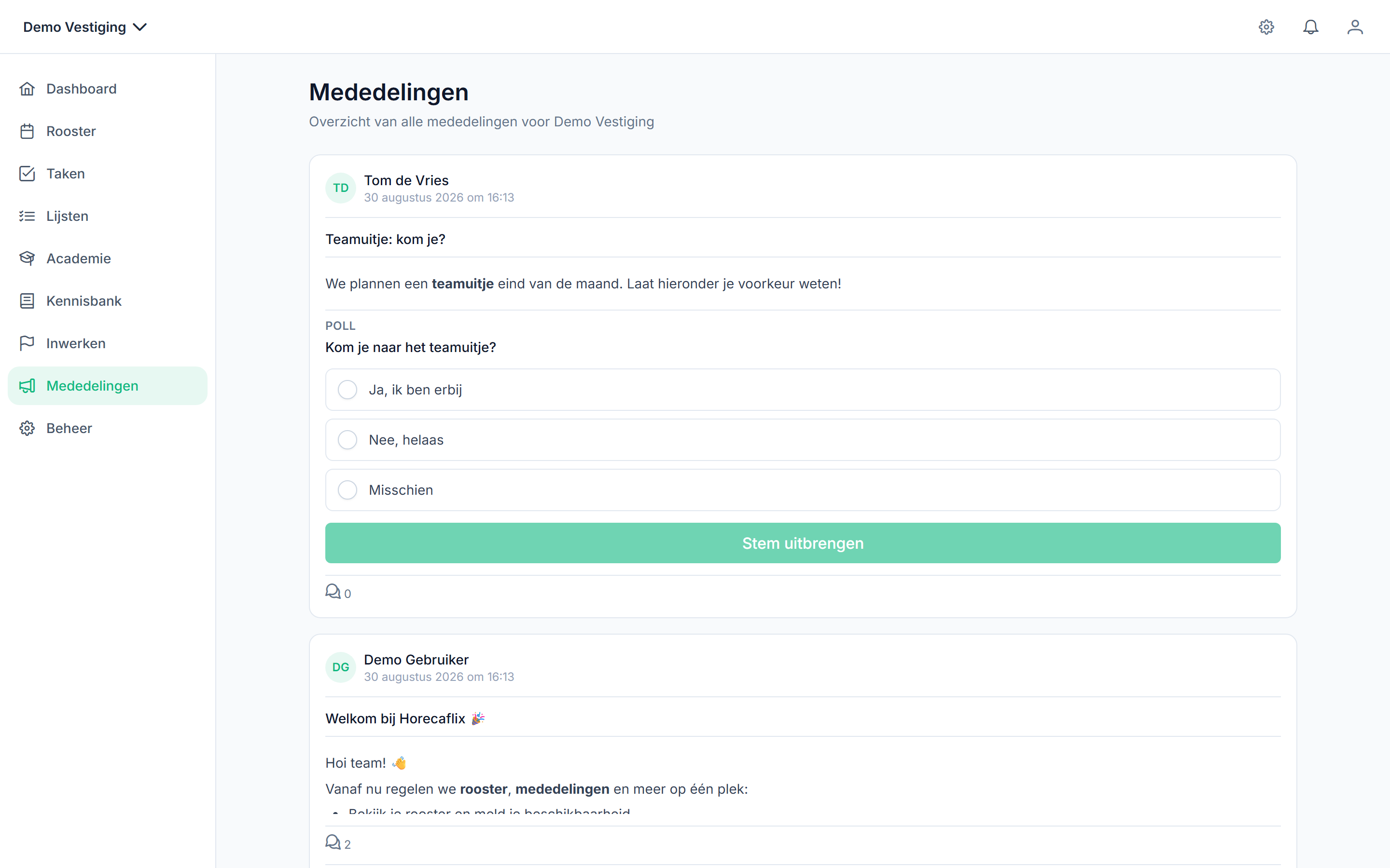 Communication overview in Horecaflix