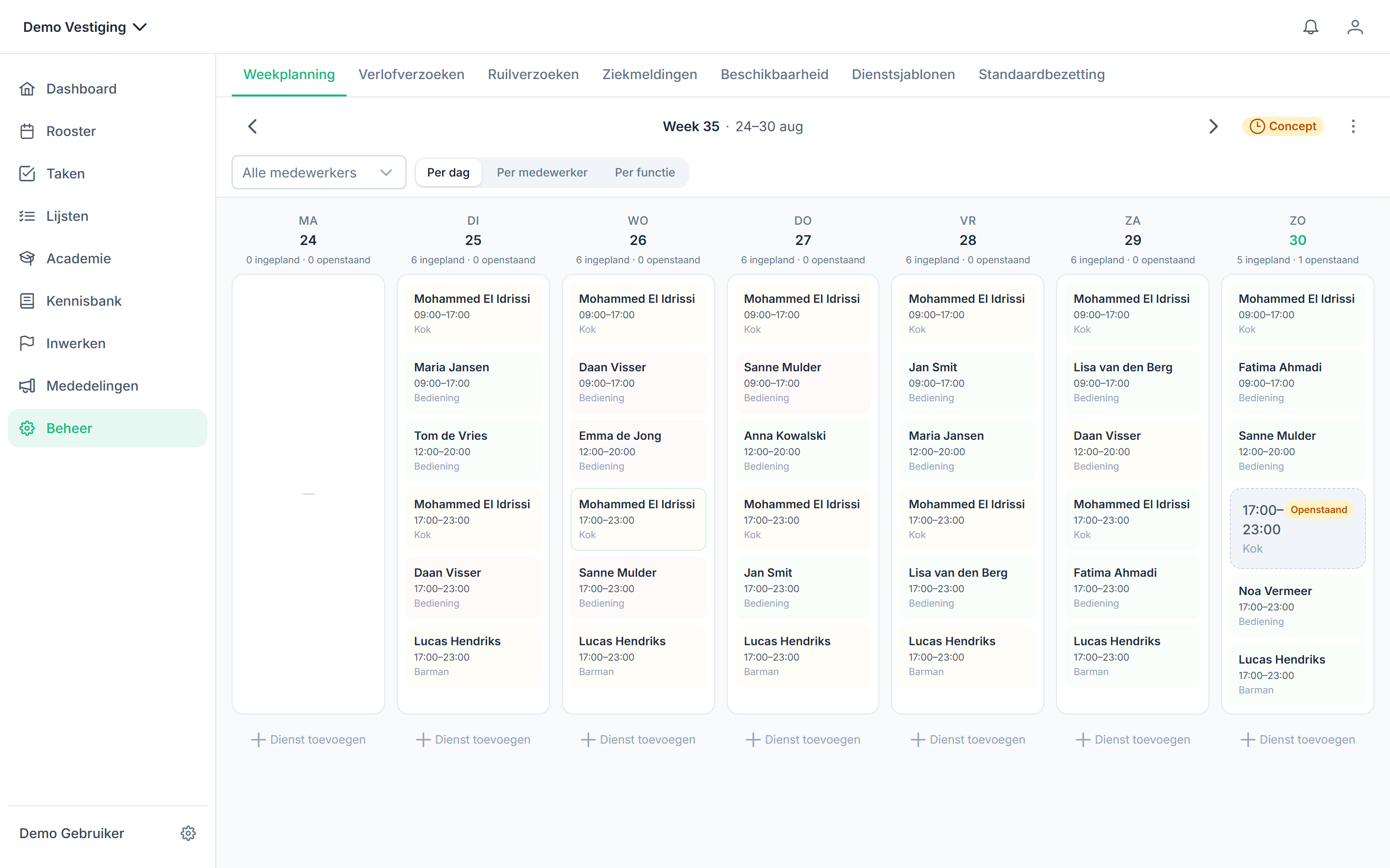 Staff scheduling in Horecaflix