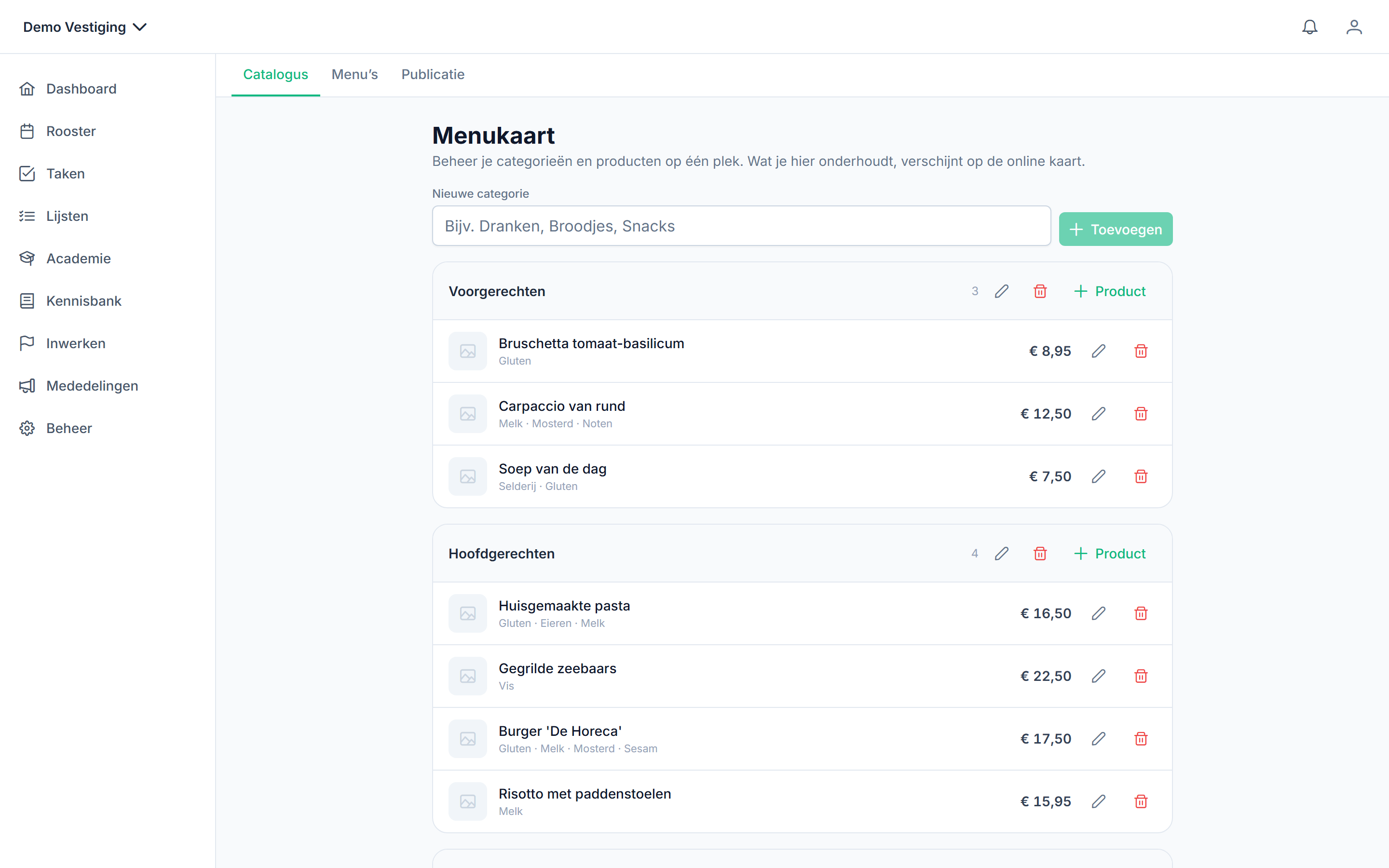 Recipe management for a restaurant in Horecaflix