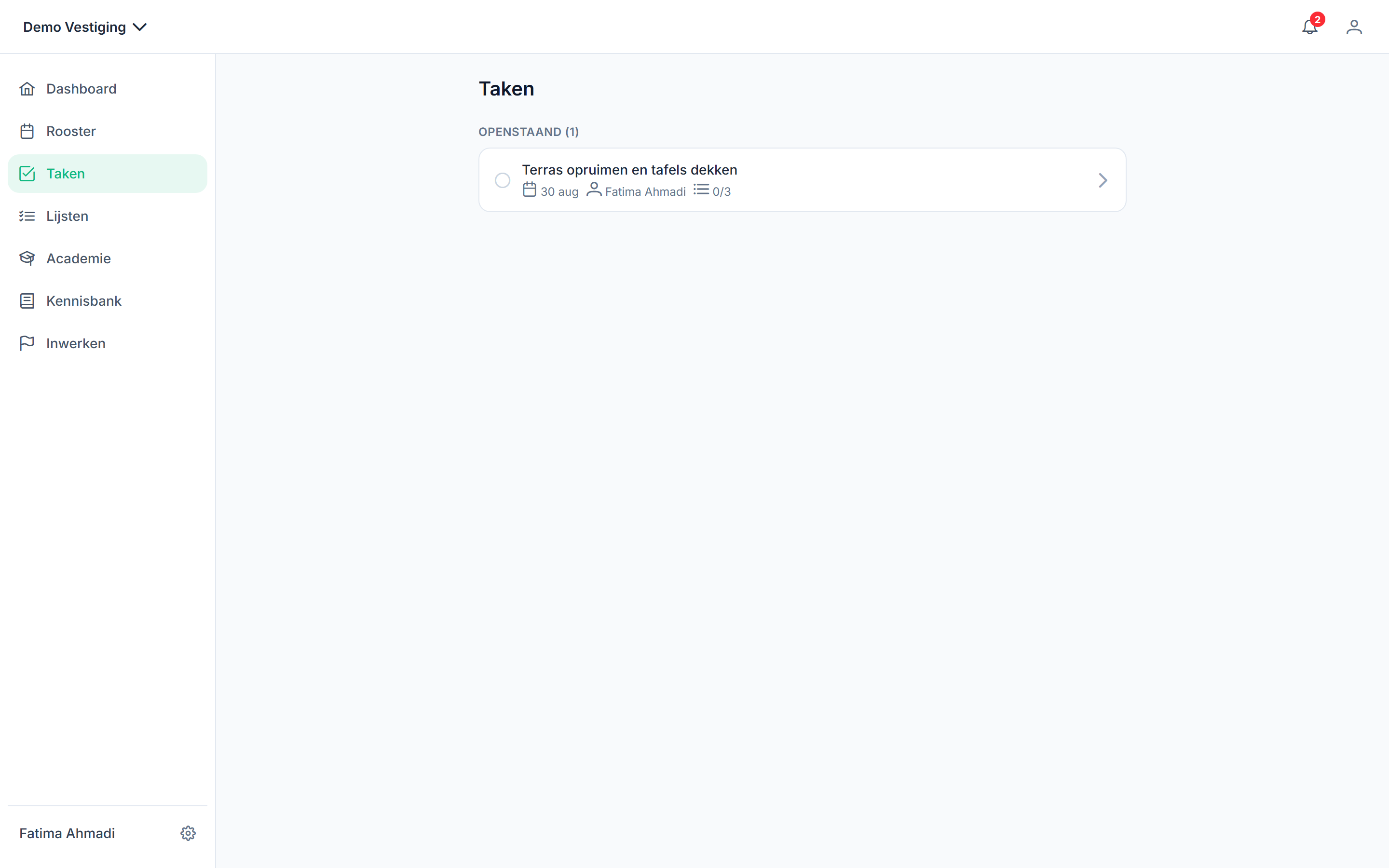 Tasks and updates for employees in Horecaflix