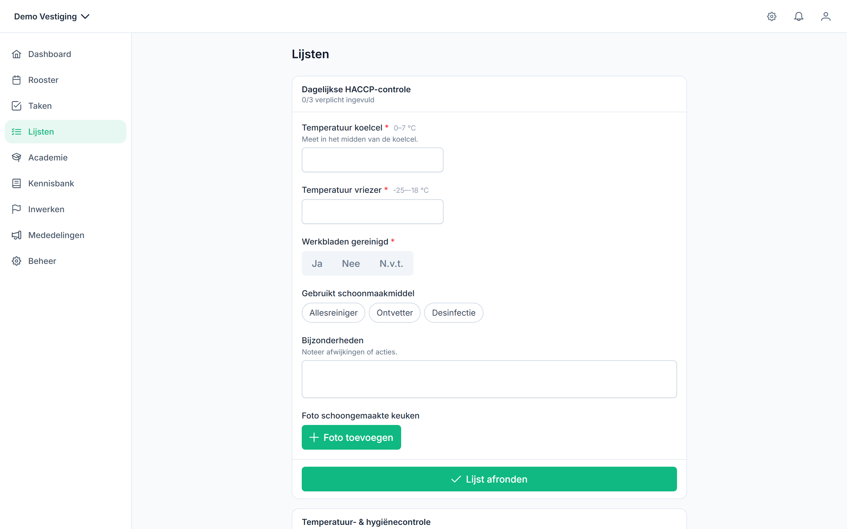 Task lists and checklists in Horecaflix