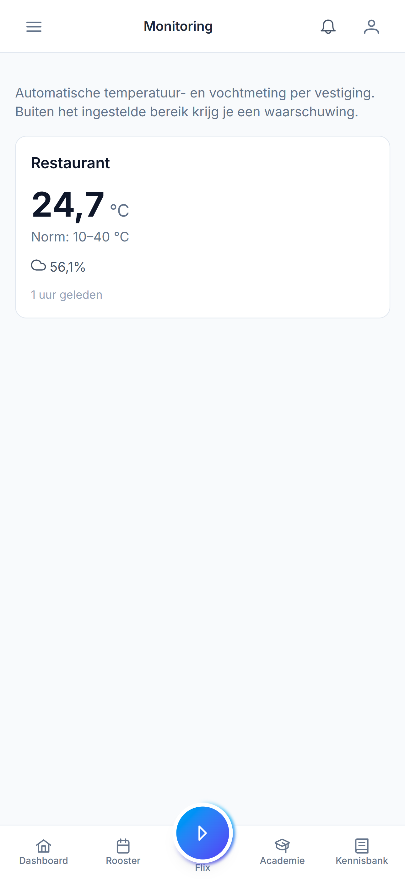 Temperature and humidity monitoring per location in Horecaflix